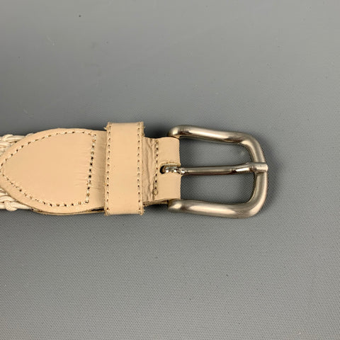 VINTAGE Size M Cream Woven Fabric Leather Belt
