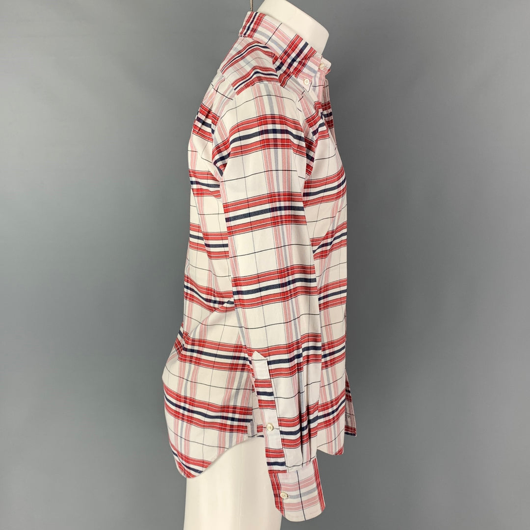 THOM BROWNE Size S White Red Plaid Cotton Button Down Long Sleeve Shirt