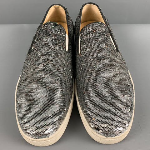 CHRISTIAN LOUBOUTIN Zapatillas sin cordones con lentejuelas plateadas talla 9