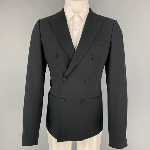DOLCE & GABBANA Size 38 Black Textured Wool Blend Peak Lapel Sport Coat