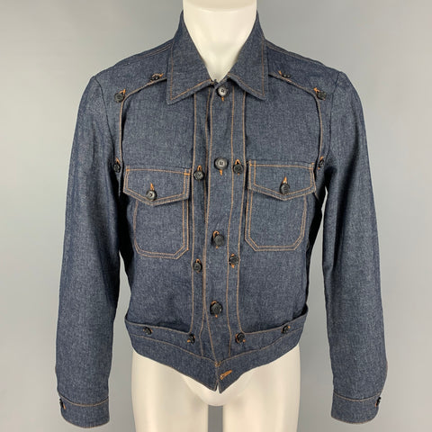WALTER VAN BEIRENDONCK FW 16 Woest Collection Size XS Indigo Multi-Color Embroidered Cotton Reversible Frame Jacket