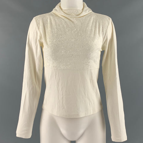 ISSEY MIYAKE Size S Cream Acetate Polyester Mock Neck Casual Top