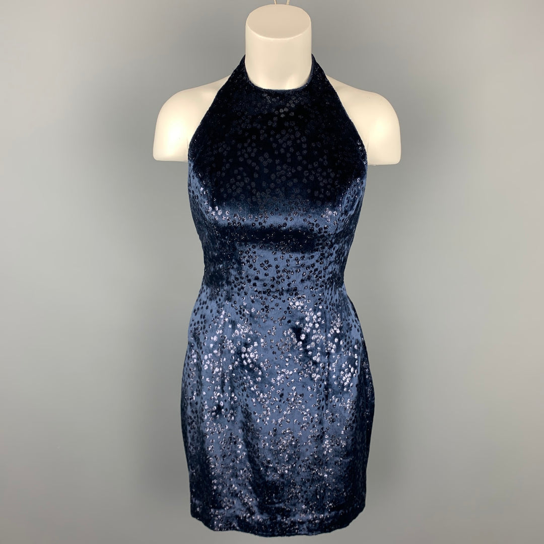 MICHAEL CASEY Size 6 Navy Dot Print Velvet Cocktail Open Back Mini Dress Sui Generis Designer Consignment MICHAEL CASEY Size 6 Navy Dot Print Velvet Cocktail Open Back Mini Dress Sui Generis Designer Consignment