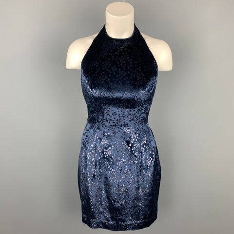 MICHAEL CASEY Taille 6 Navy Dot Print Velvet Cocktail Mini-robe dos ouvert