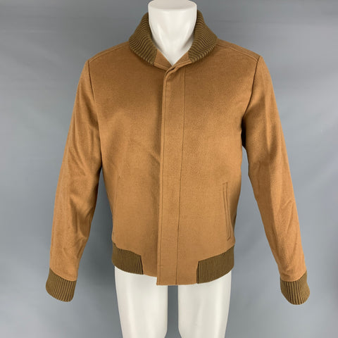 SAKS FIFTH AVENUE Size M Tan Solid Wool Hidden Placket Jacket