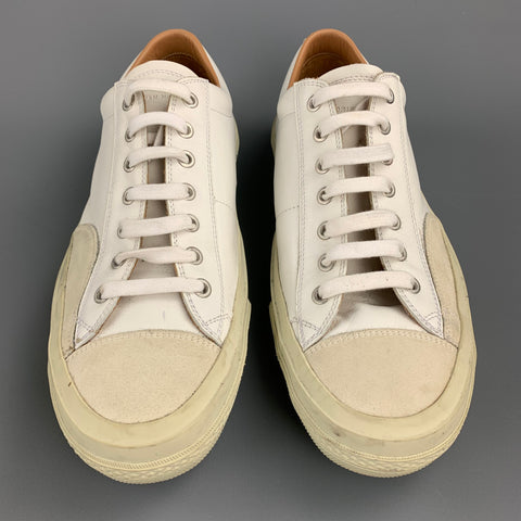 DRIES VAN NOTEN Size 10 White Mixed Materials Leather Lace Up Sneakers
