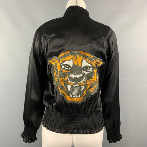 VIVIENNE WESTWOOD RED LABEL Size 2 Black Satin Embroidered Bomber Jacket