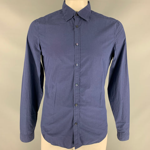 BURBERRY PRORSUM Size L Blue Solid Cotton Button Up Long Sleeve Shirt