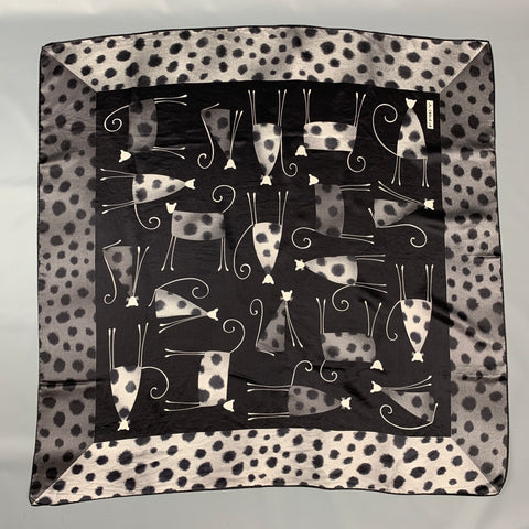 FREY Grey Cat Print Satin Silk Print Scarf