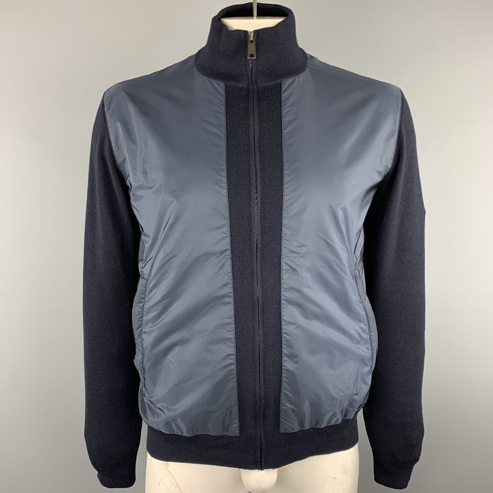 PRADA Size 42 Navy Nylon &  Wool Zip Up High Collar Jacket
