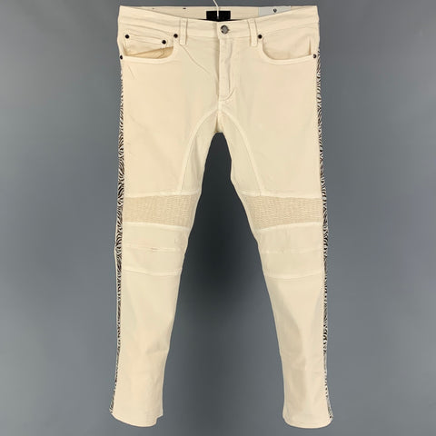 BELSTAFF Size 30 Cream Brown Mixed Fabrics Cotton Blend Slim Low Rise Jeans