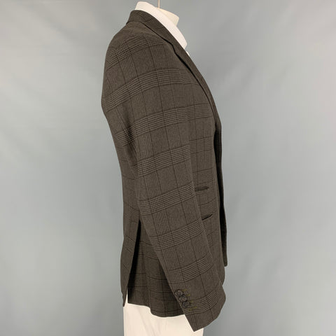 BRUNELLO CUCINELLI Size 40 Olive & Brown Glenplaid Notch Lapel Sport Coat
