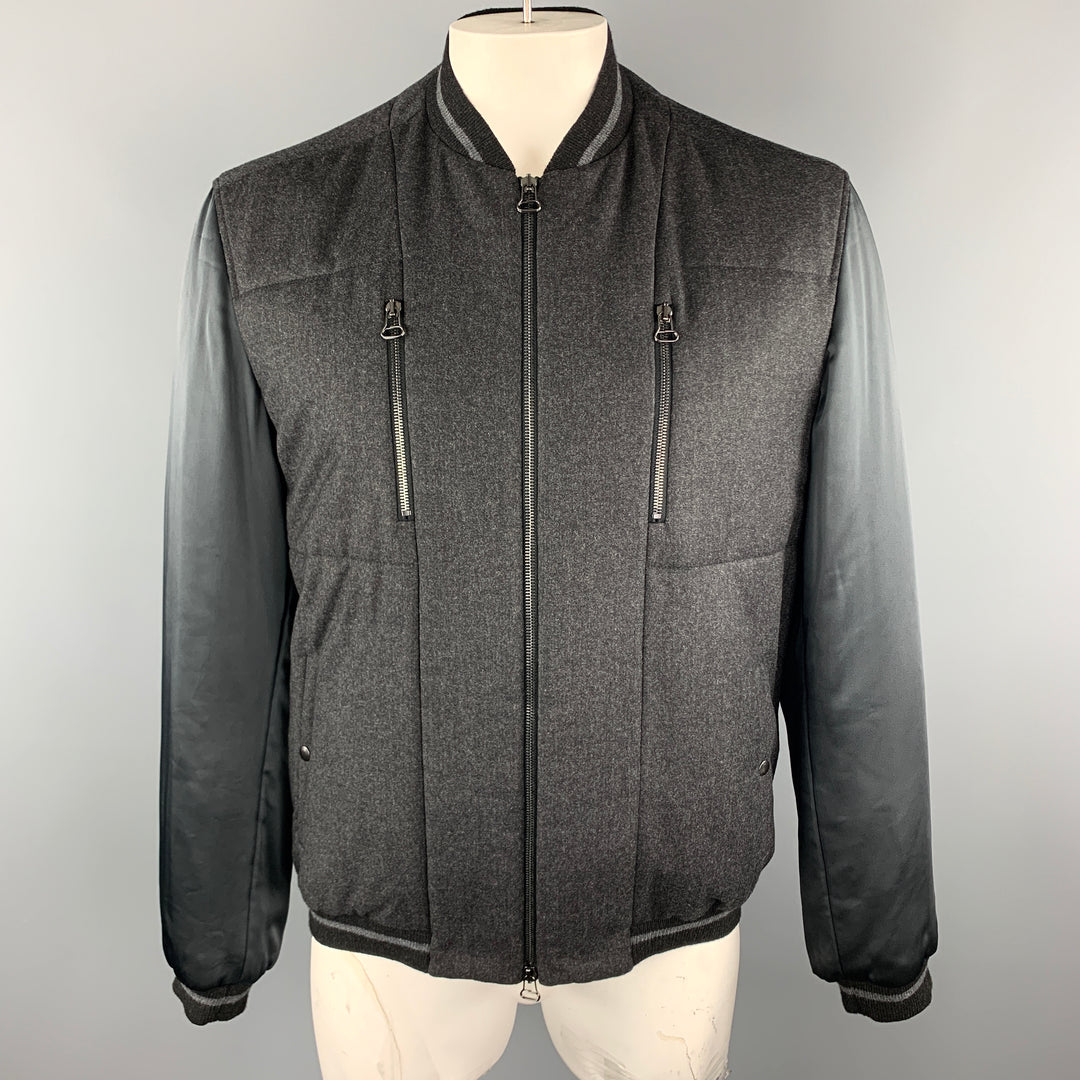 LANVIN Size 46 Charcoal Wool / Cashmere Contrast Sleeves Zip Up Jacket