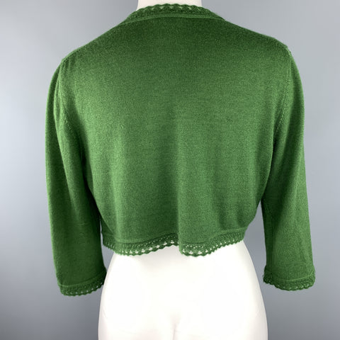 OSCAR DE LA RENTA Size M Green Cashmere / Silk Lace Trim Bolero Cardigan
