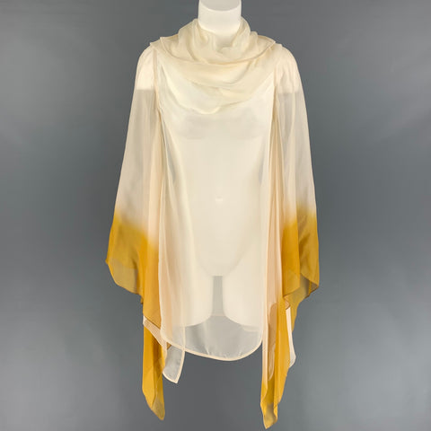 RICK OWENS SS 22 Taille 2 Beige Moutarde Soie Ombre Fogachine Runway Flagsleeve Moody Top