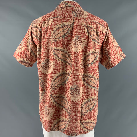 POLO by RALPH LAUREN Size L Burgundy Orange Abstract Floral Short Sleeve Shirt