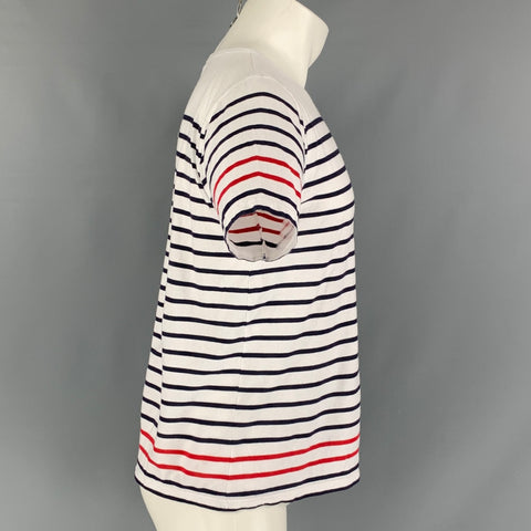 ARMOR-LUX Size M White, Red & Blue Stripe Cotton Short Sleeve T-shirt