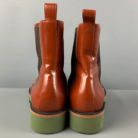 DRIES VAN NOTEN Size 11 Tan Green Leather Pull On Boots