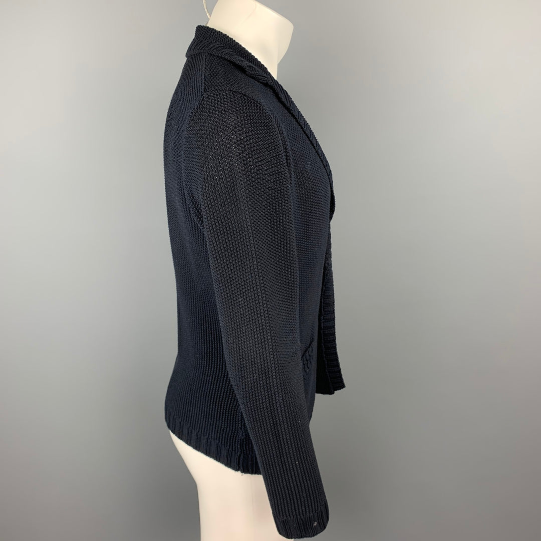 EDIFICE Size XS Navy Knitted Cotton Notch Lapel Cardigan