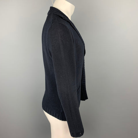 EDIFICE Taille XS Cardigan à revers cranté en coton tricoté bleu marine