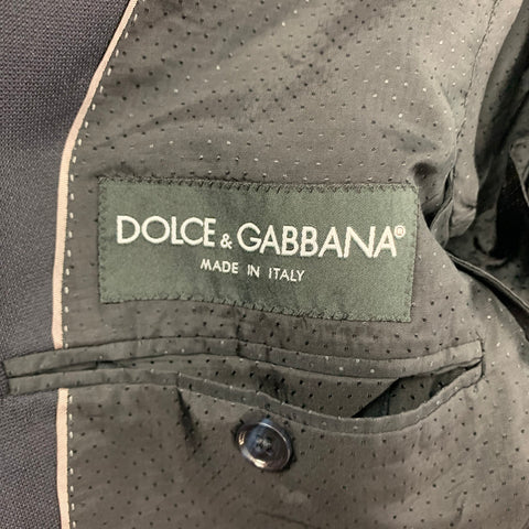 DOLCE & GABBANA Size 38 Navy Wool Silk Peak Lapel 3 Piece Suit