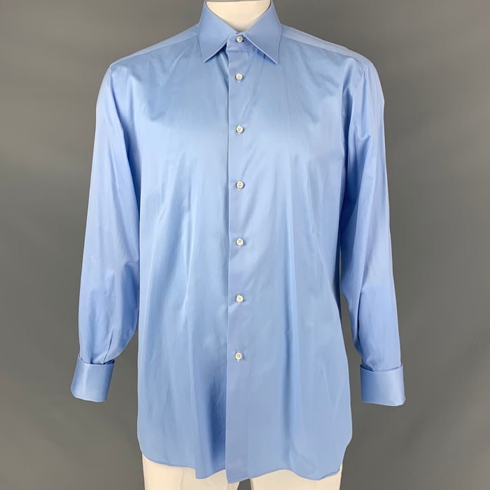 BRIONI Size L Light Blue Solid Cotton French Cuff Long Sleeve Shirt