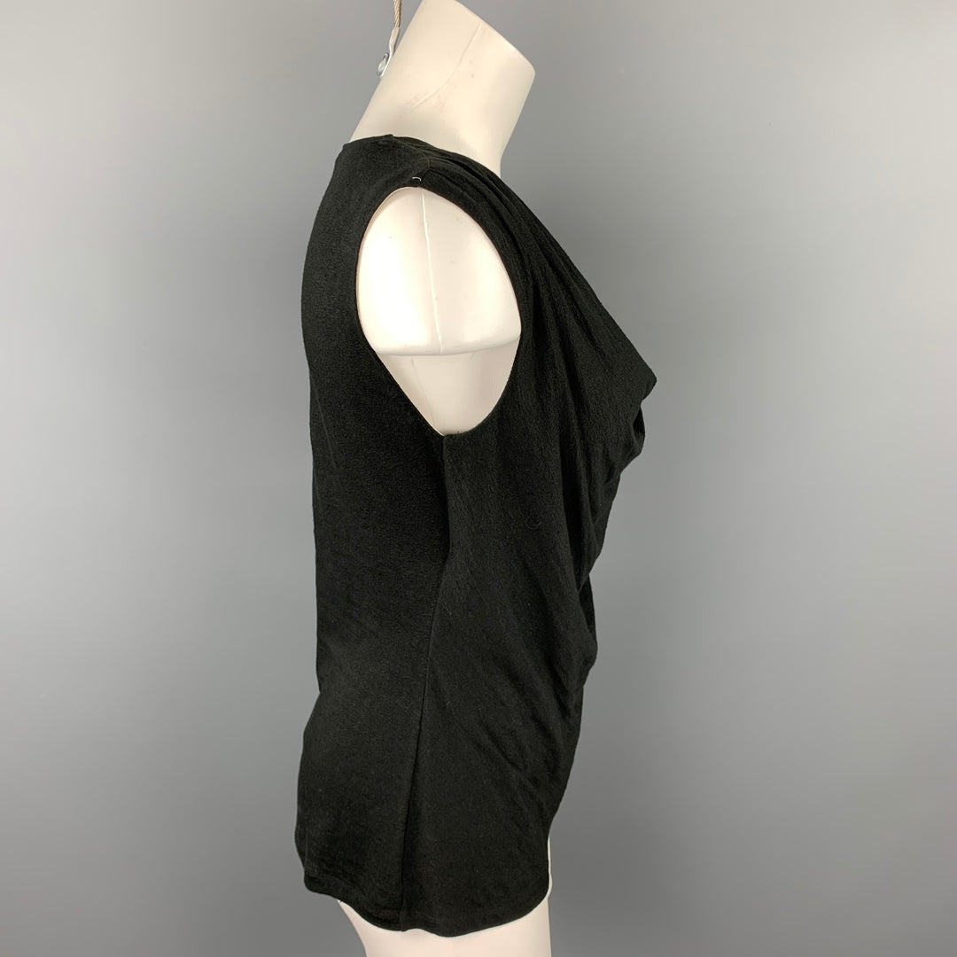 AGNONA Size 10 Black & White Flax V-Neck Casual Top