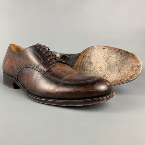 CALZOLERIA HARRIS for BARNEY'S NEW YORK Size 11.5 Brown Burnished Leather Oxford Lace Up Shoes