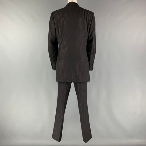 LANVIN Size 36 Black Stripe Wool Peak Lapel 30 28 Suit