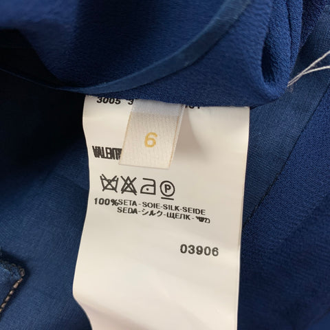 VALENTINO Size 6 Blue Silk Beaded Shift Cocktail Dress