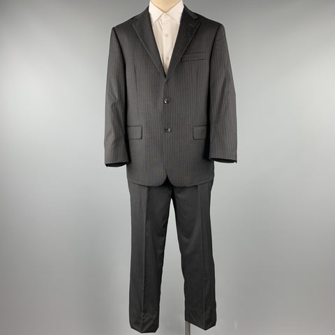 HICKEY FREEMAN Size 42 Short Black Stripe Wool Notch Lapel Suit