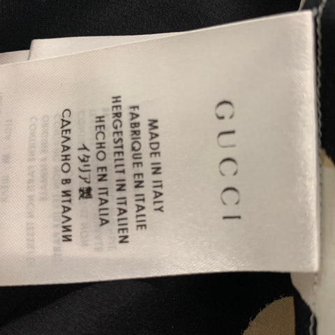 GUCCI Size 4 Beige Black & White Silk Print Hidden Placket Blouse