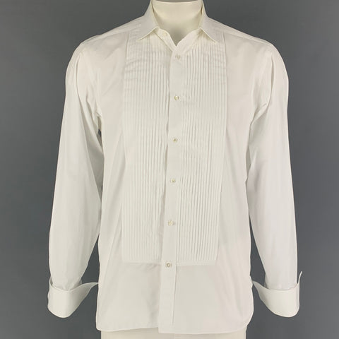 RALPH LAUREN Purple Label Size L White Cotton Tuxedo Long Sleeve Shirt