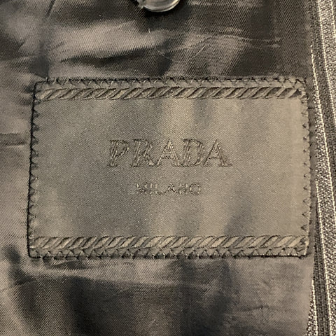 PRADA Size 38 Charcoal & Black Vertical Stripe Wool / Mohair Peak Lapel Sport Coat