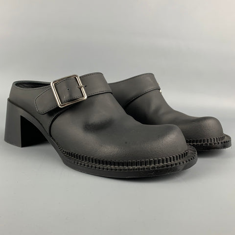 MAISON MARGIELA Talla 8 Botas tipo zueco de cuero engomado negro