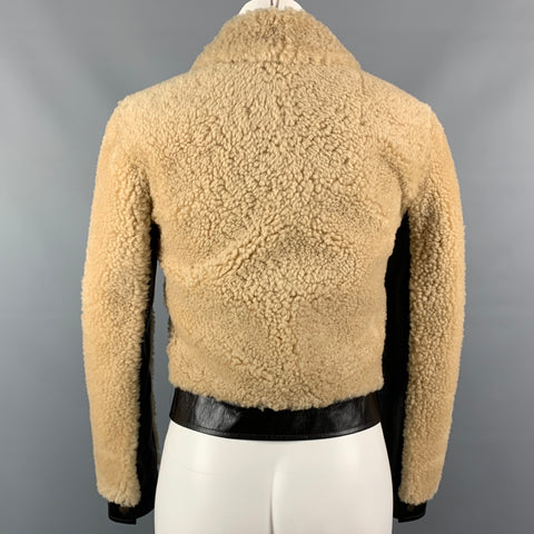 SAINT LAURENT Fall 21 Size 2 Tan & Brown Shearling Leather Short Jacket