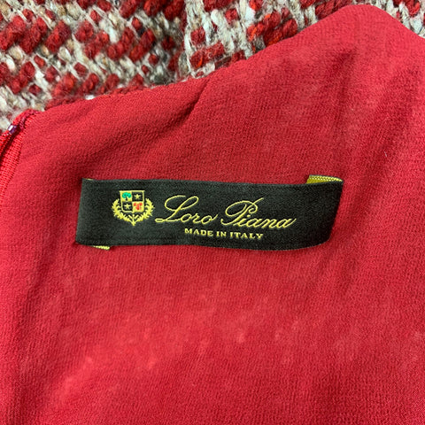 LORO PIANA Size 6 Red & Taupe Textured Boucle Cashmere Blend Shift Dress