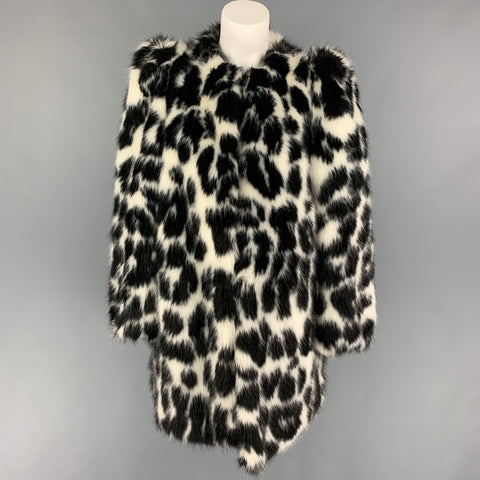 MARC JACOBS Talla M Abrigo sin cuello con estampado animal en mezcla de modacrílica y blanco negro