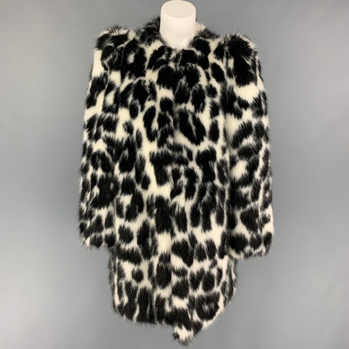 MARC JACOBS Size M Black White Modacrylic Blend Animal Print Collarless Coat