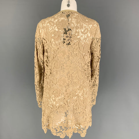 RALPH LAUREN Black Label Size10 Khaki Cotton Lace Open Front Coat