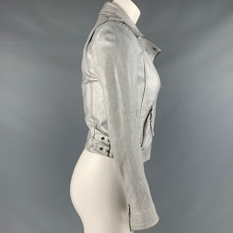 JOIE Size XS Silver Leather Metallic Lambskin Biker Jacket