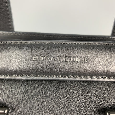 POUR LA VICTOIRE Size S Black Leather Shoulder Strap Hair Calf Fur Handbag