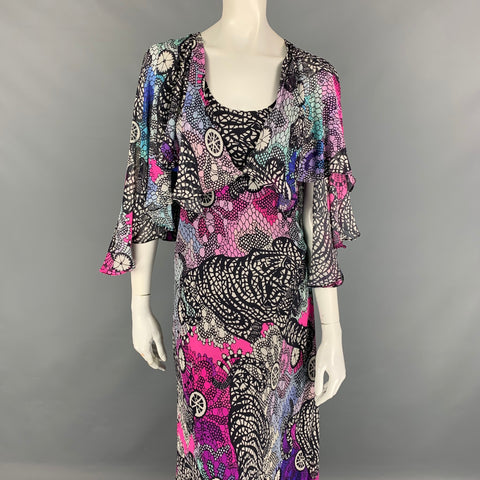 MATTHEW WILLIAMSON Vestido capelet abstracto de seda multicolor talla 8