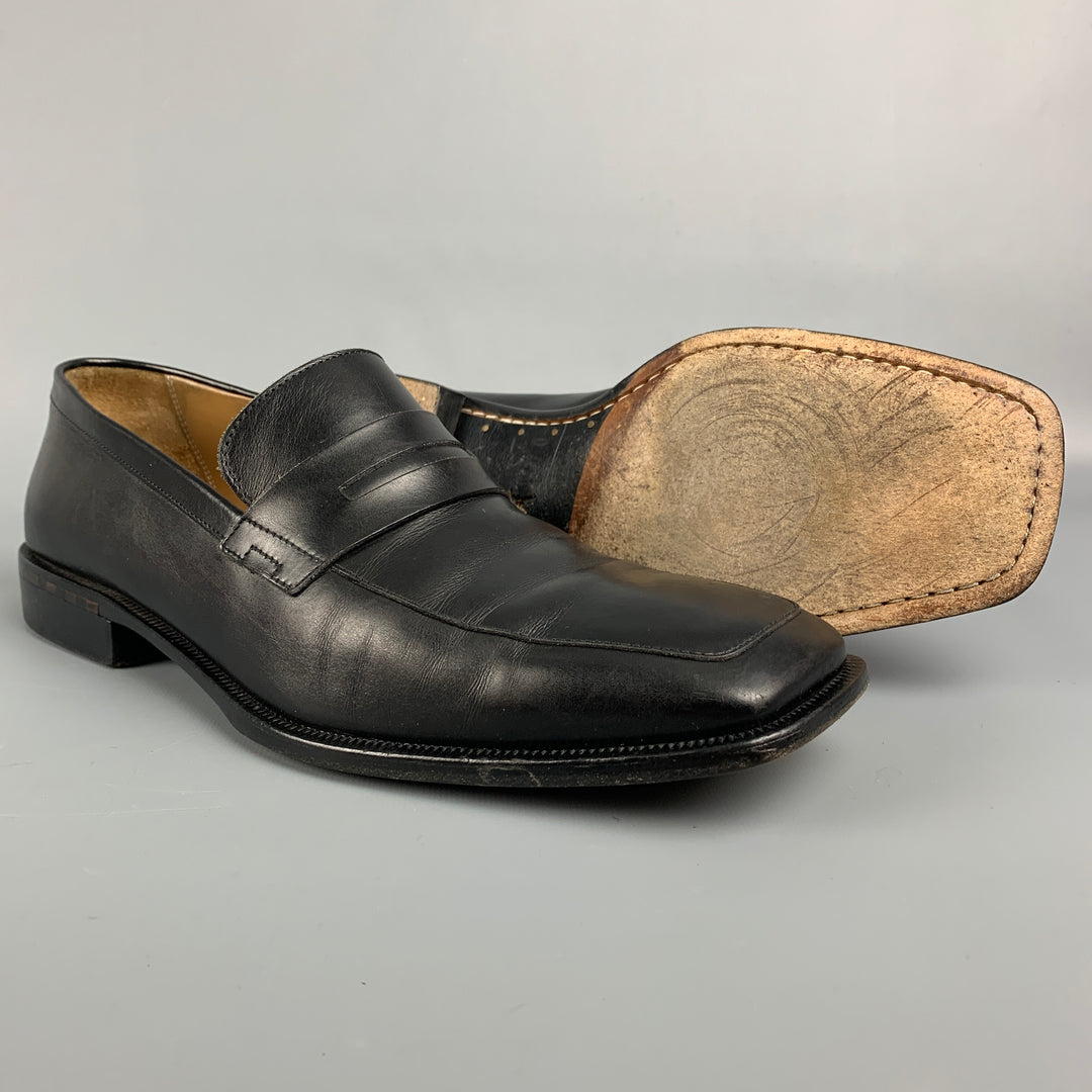 LOUIS VUITTON Size 10 Black Leather Square Toe Loafers