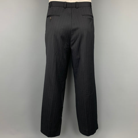 LAUREN by RALPH LAUREN 42 Regular Navy Pinstripe Wool Notch Lapel 3 Piece Suit