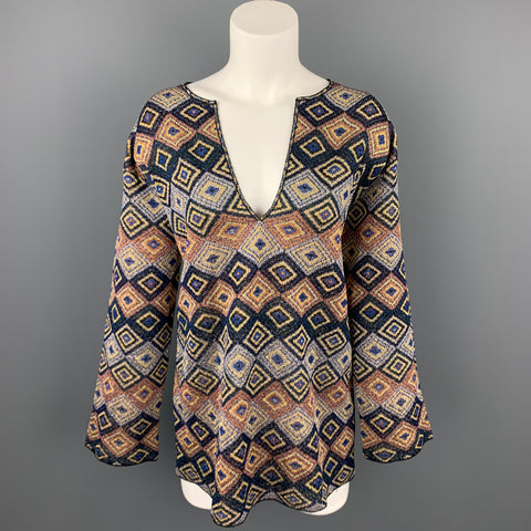 DRIES VAN NOTEN Size S Multi-Color Jacquard Geometric Polyester Blend Blouse
