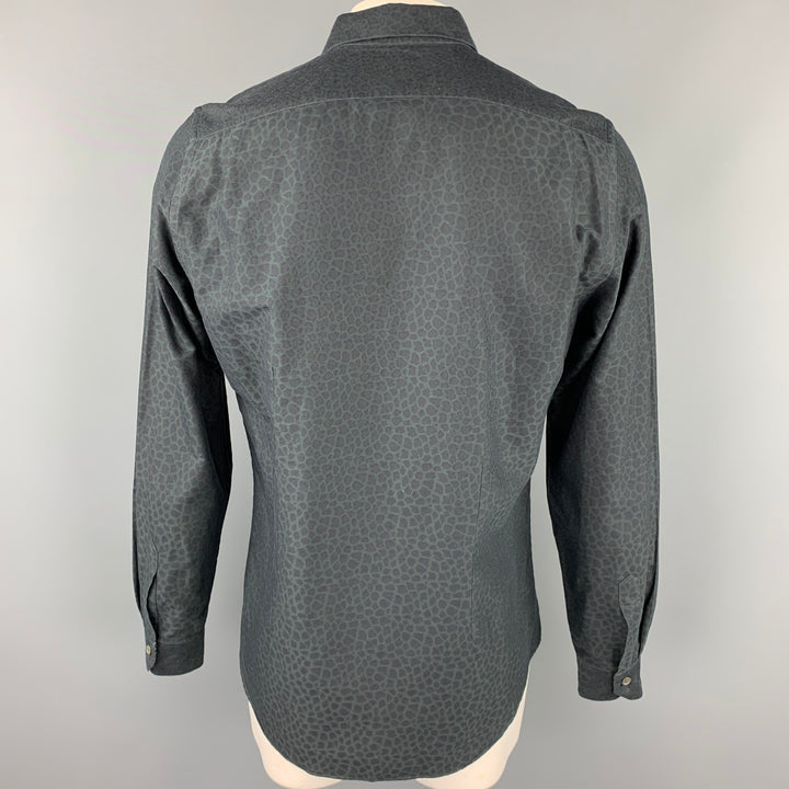 PAUL SMITH Size L Black on Black Print Cotton Button Up Long Sleeve Shirt