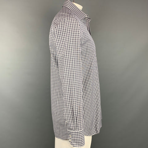 TOM FORD Size XL Grey & White Plaid Cotton Button Up Long Sleeve Shirt