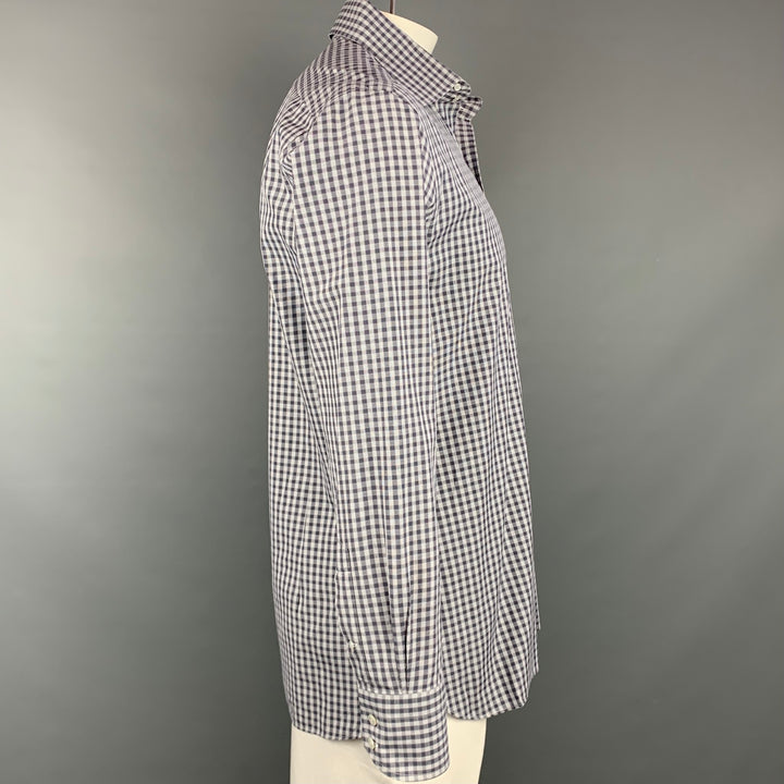 TOM FORD Camisa de manga larga con botones de algodón a cuadros gris y blanco talla XL
