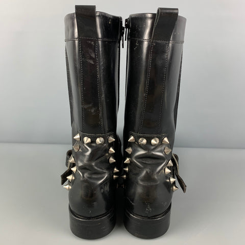 DSQUARED2 Size 10 Black Silver Studded Leather Side Zipper Boots